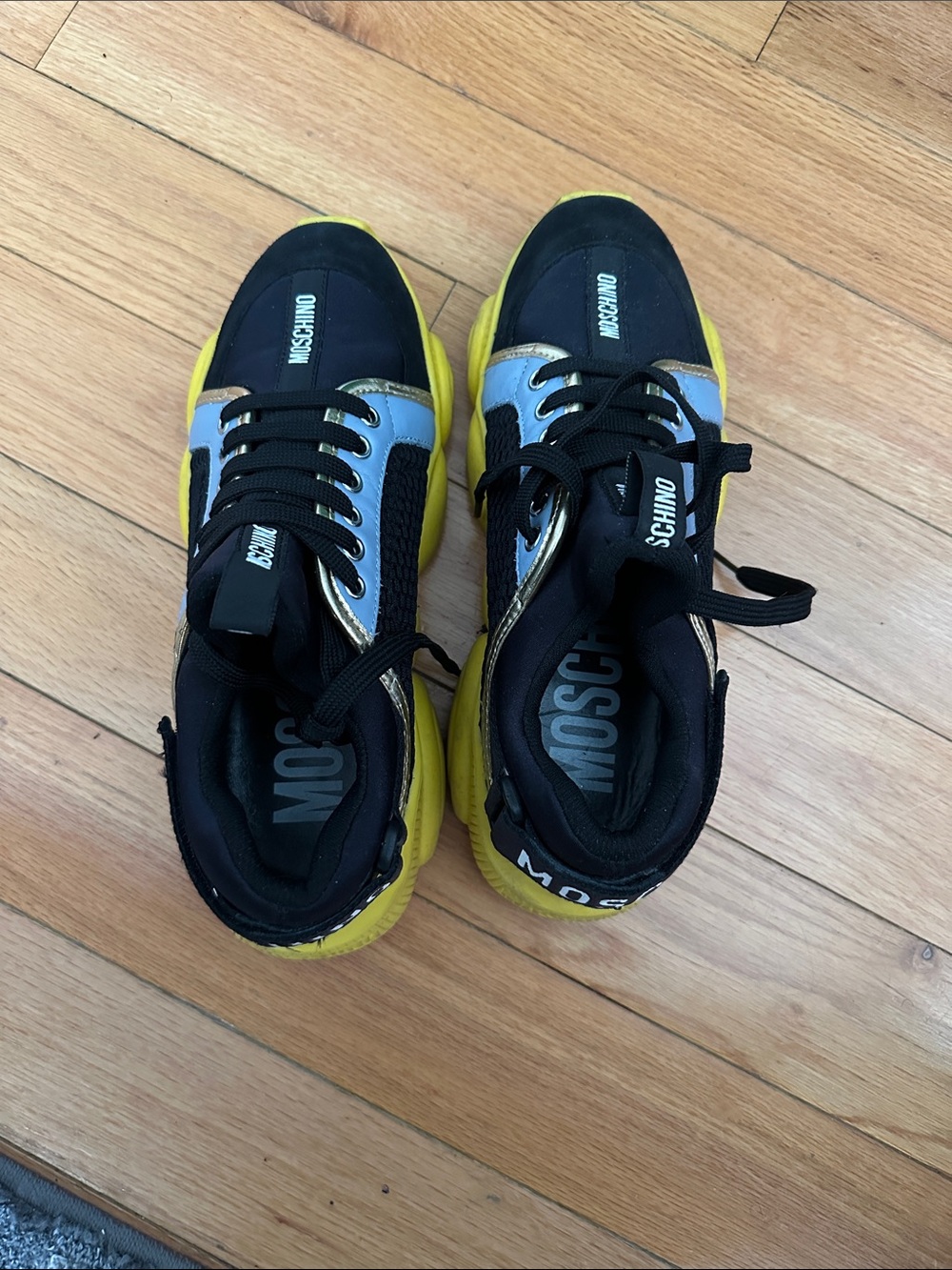 Moschino Black, Yellow & Blue Chunky Lace-Up Sneakers